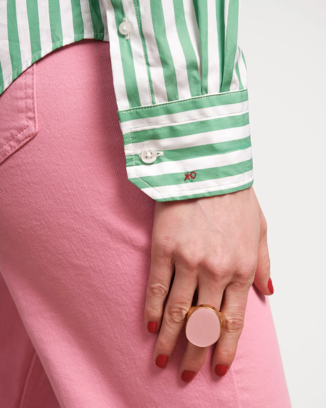 Perfect Button Down in Green Stripe by Frances Valentine