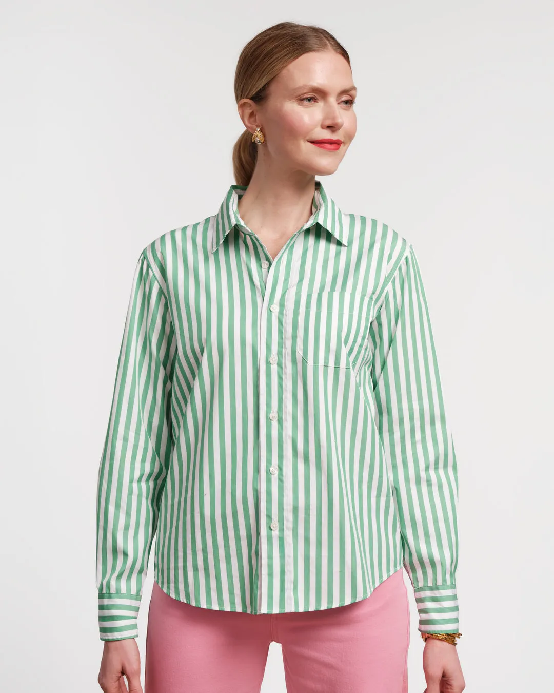 Perfect Button Down in Green Stripe by Frances Valentine