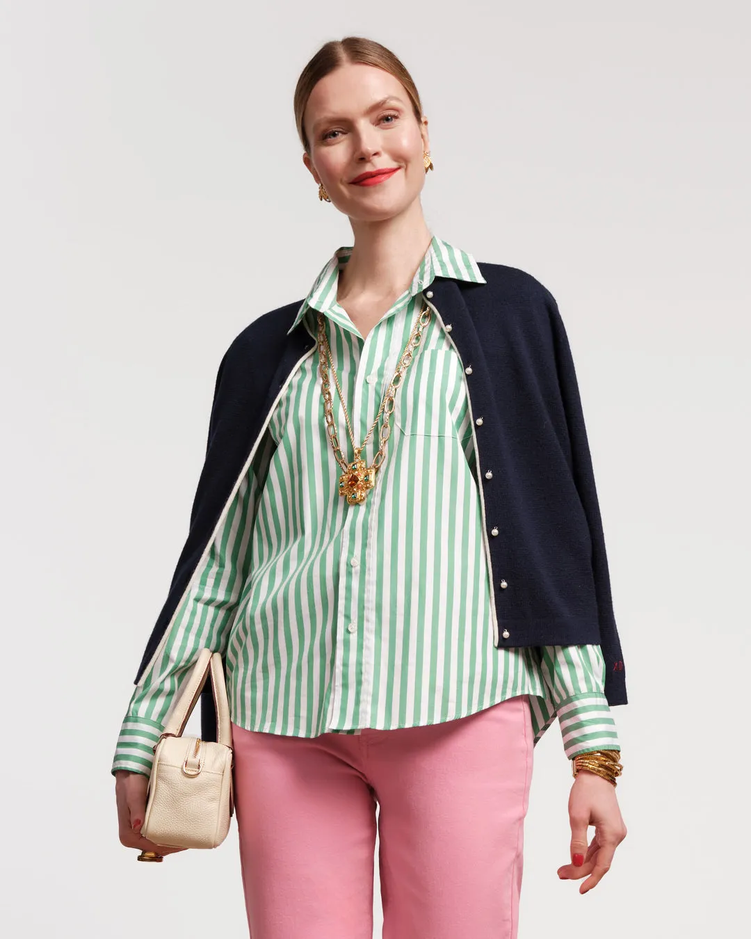 Perfect Button Down in Green Stripe by Frances Valentine