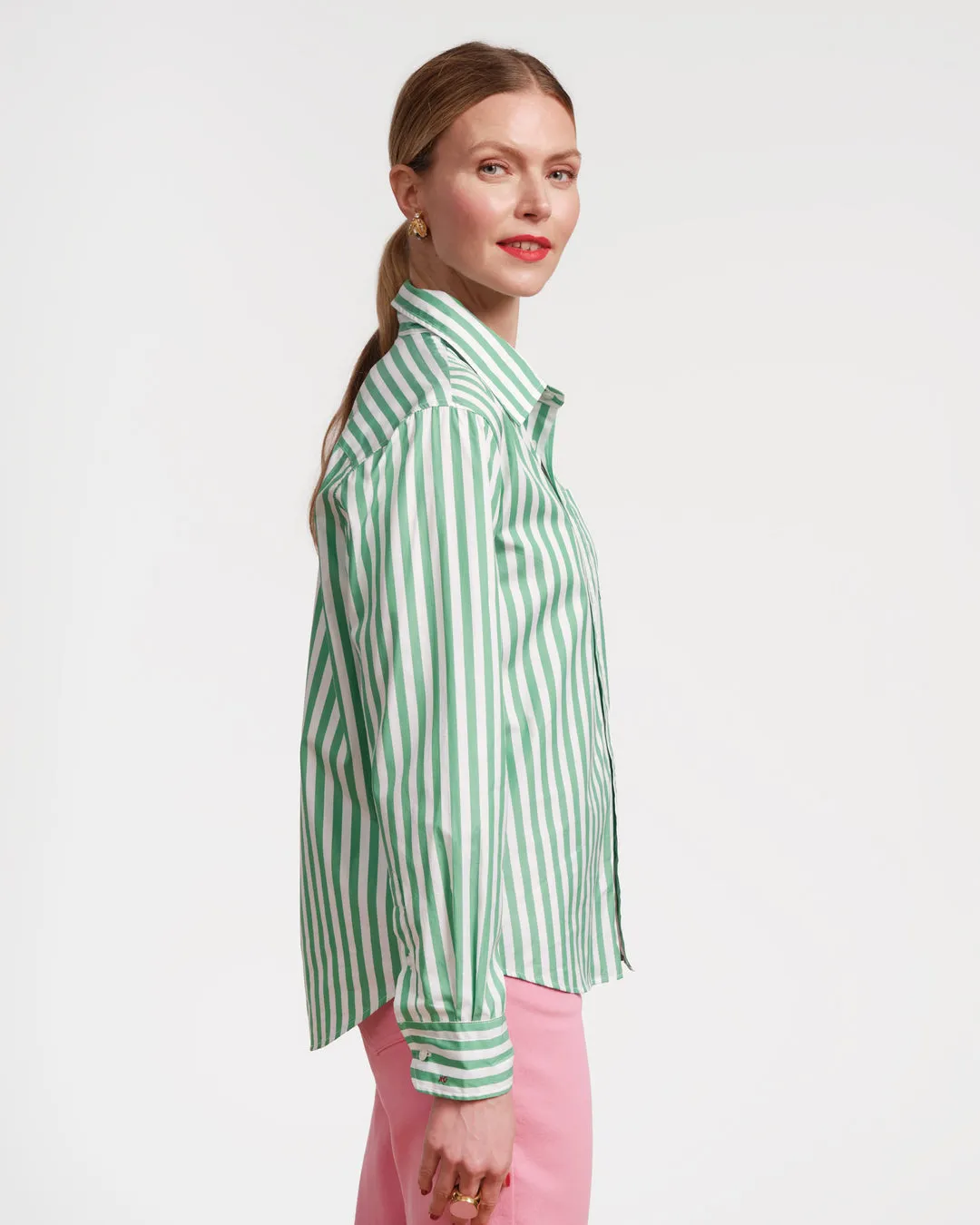 Perfect Button Down in Green Stripe by Frances Valentine