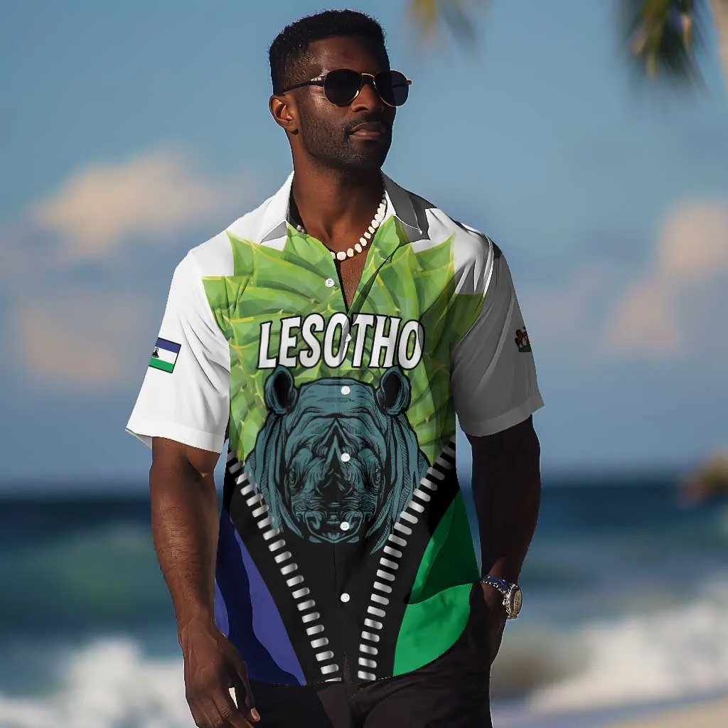 Personalised Afro Lesotho Hawaiian Shirt Black Rhinoceros Aloe Polyphylla LT15