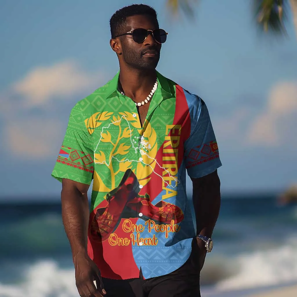 Personalised Eritrea Independence Day Hawaiian Shirt Shida Shoes Olive Branch African Pattern LT14