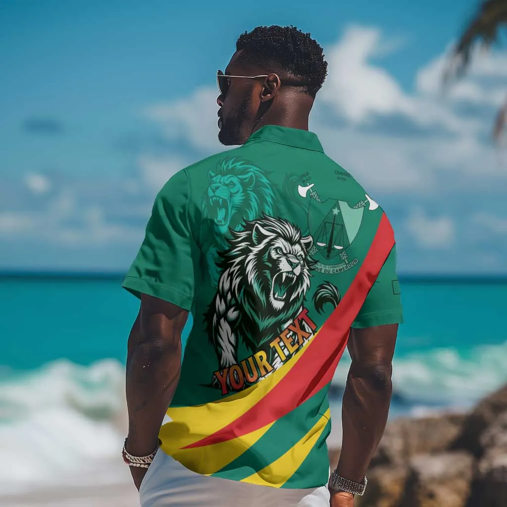 Personalised Happy Cameroon National Day Hawaiian Shirt Lion With Coat Of Arms - Curve Style LT15