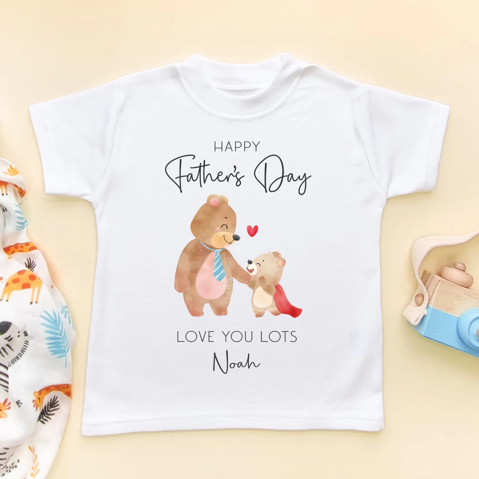 Personalised Happy Father's Day 2024 Cute Bears Toddler & Kids T Shirt