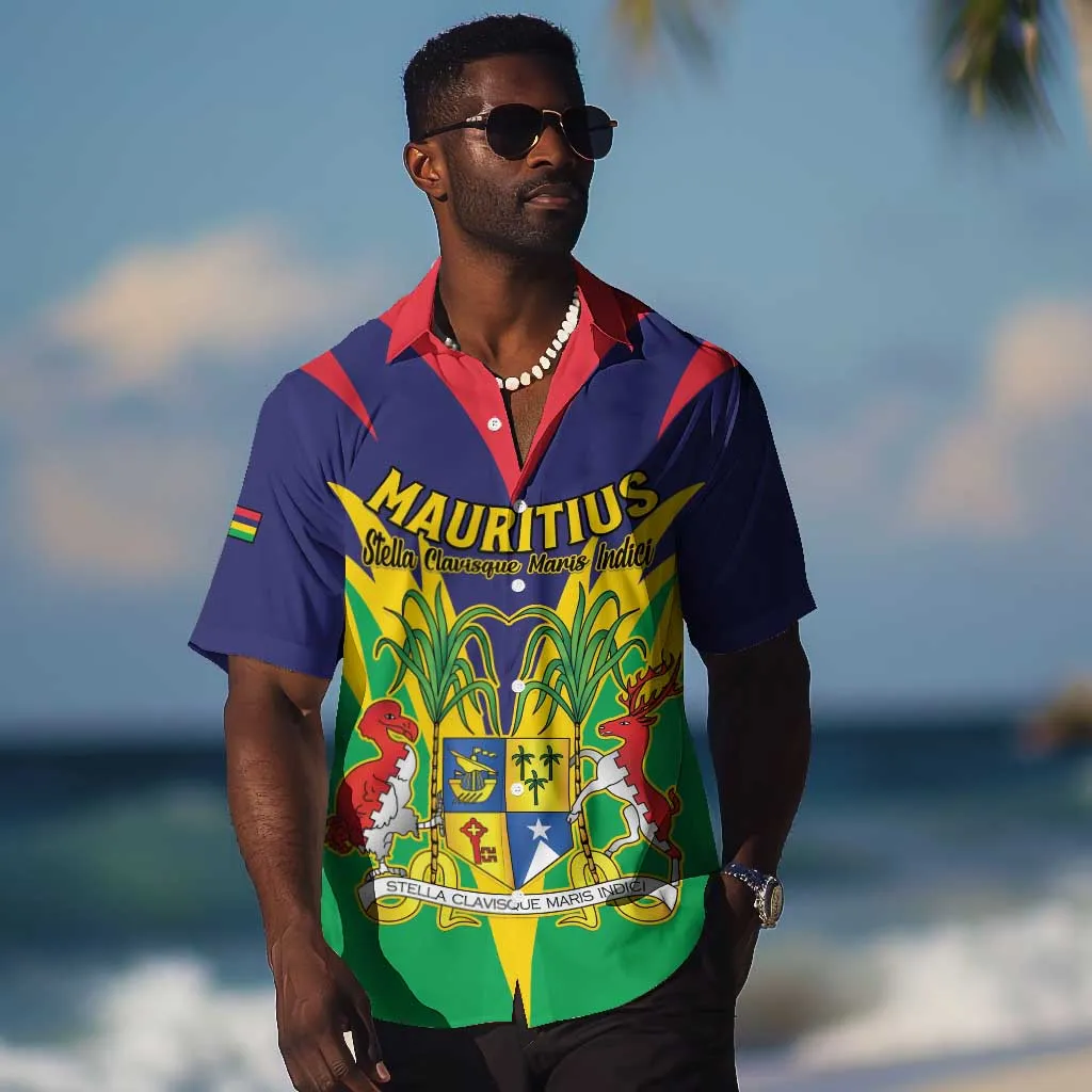 Personalised Republique de Maurice Hawaiian Shirt Coat Of Arms Flag Style LT15