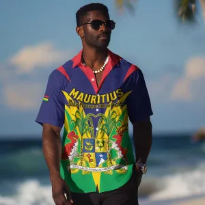 Personalised Republique de Maurice Hawaiian Shirt Coat Of Arms Flag Style LT15