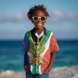 Personalised South Africa Kid Hawaiian Shirt Coat Of Arms Flag Style LT15