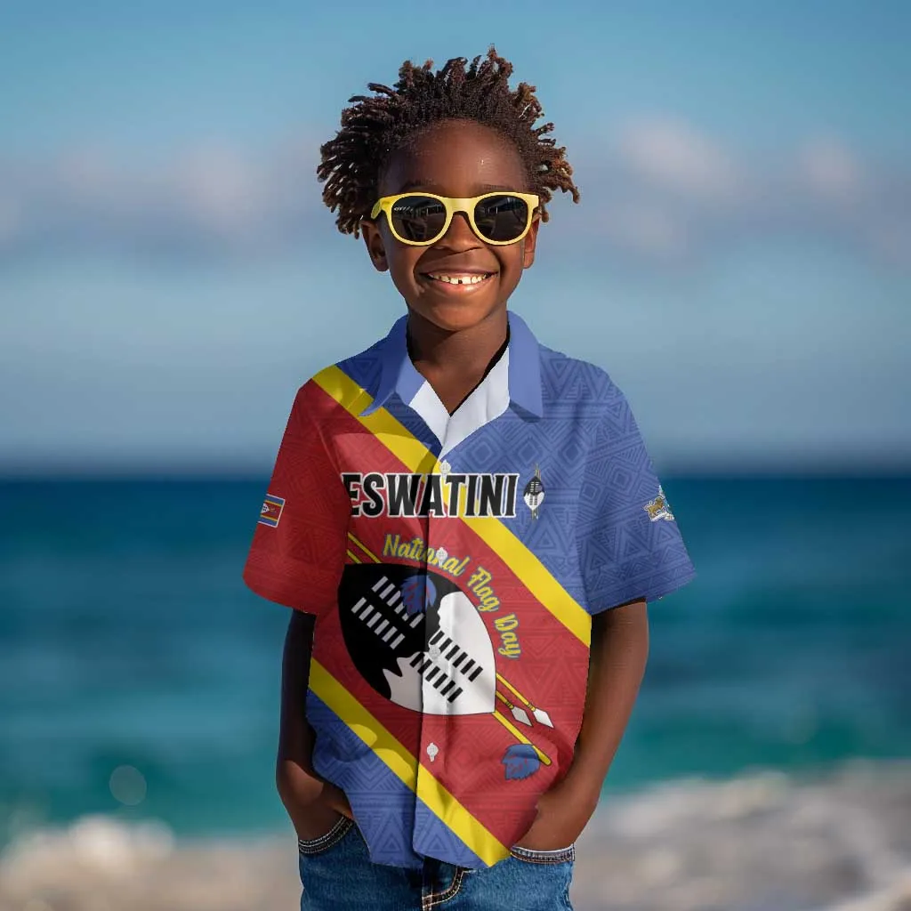 Personalized Happy Swaziland National Flag Day Kid Hawaiian Shirt Nguni Shield Flag Style - African Pattern LT15