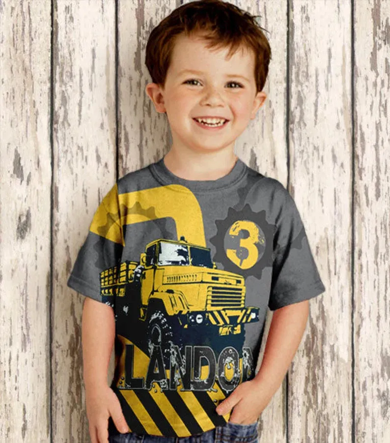 Personalized Shirt For Boys Construction, Personalized Birthday Dump Truck Shirt, Number T-Shirt, Boys Shirt
