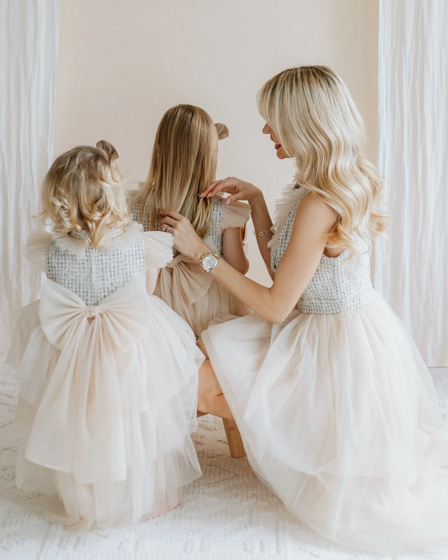 Petite Maison Kids Nude Fira Tweed And Tulle Layered Dress 3 Years