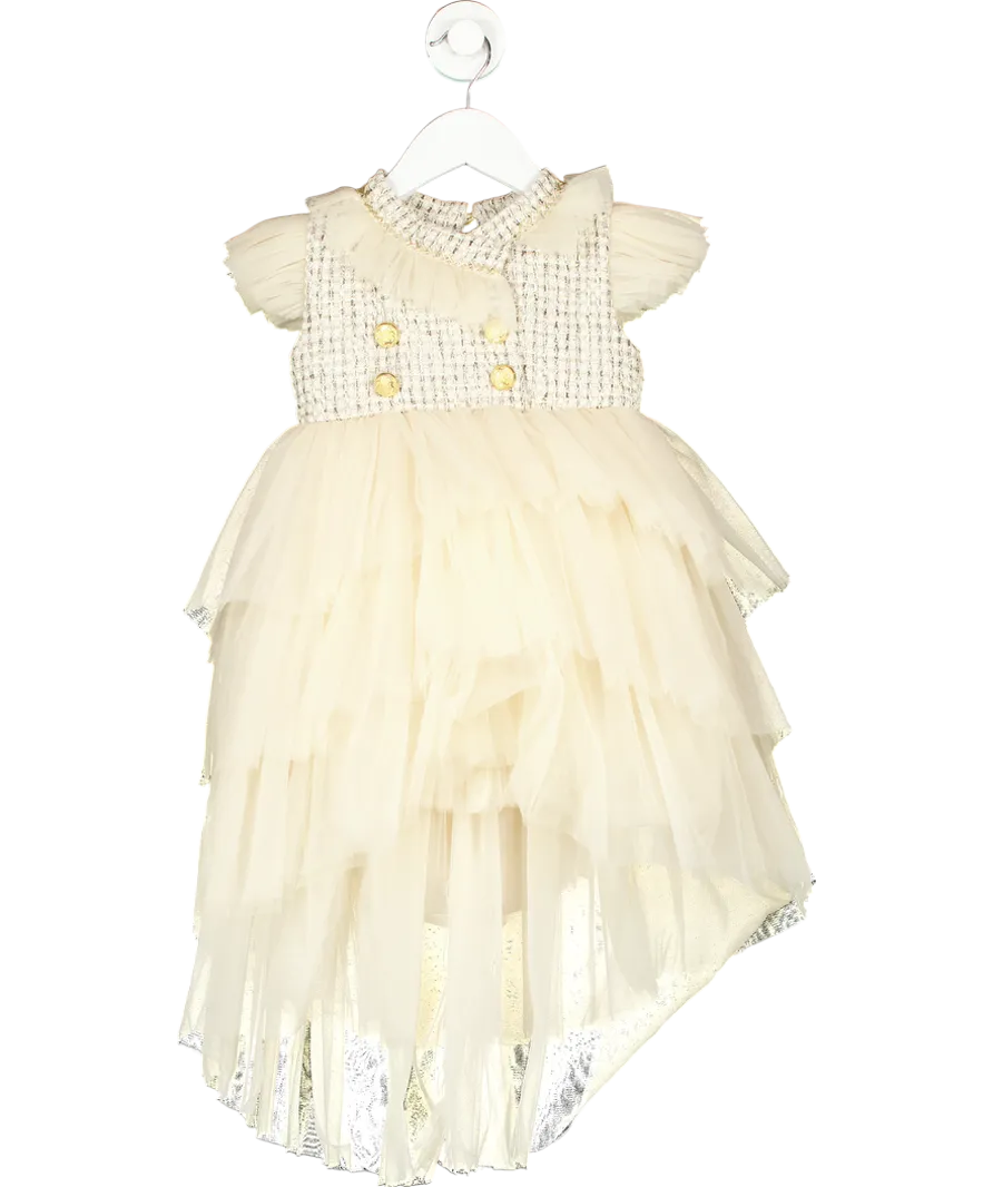 Petite Maison Kids Nude Fira Tweed And Tulle Layered Dress 3 Years
