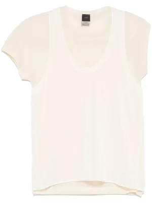 Pinko White Layered Ribbed Cap Sleeve Top