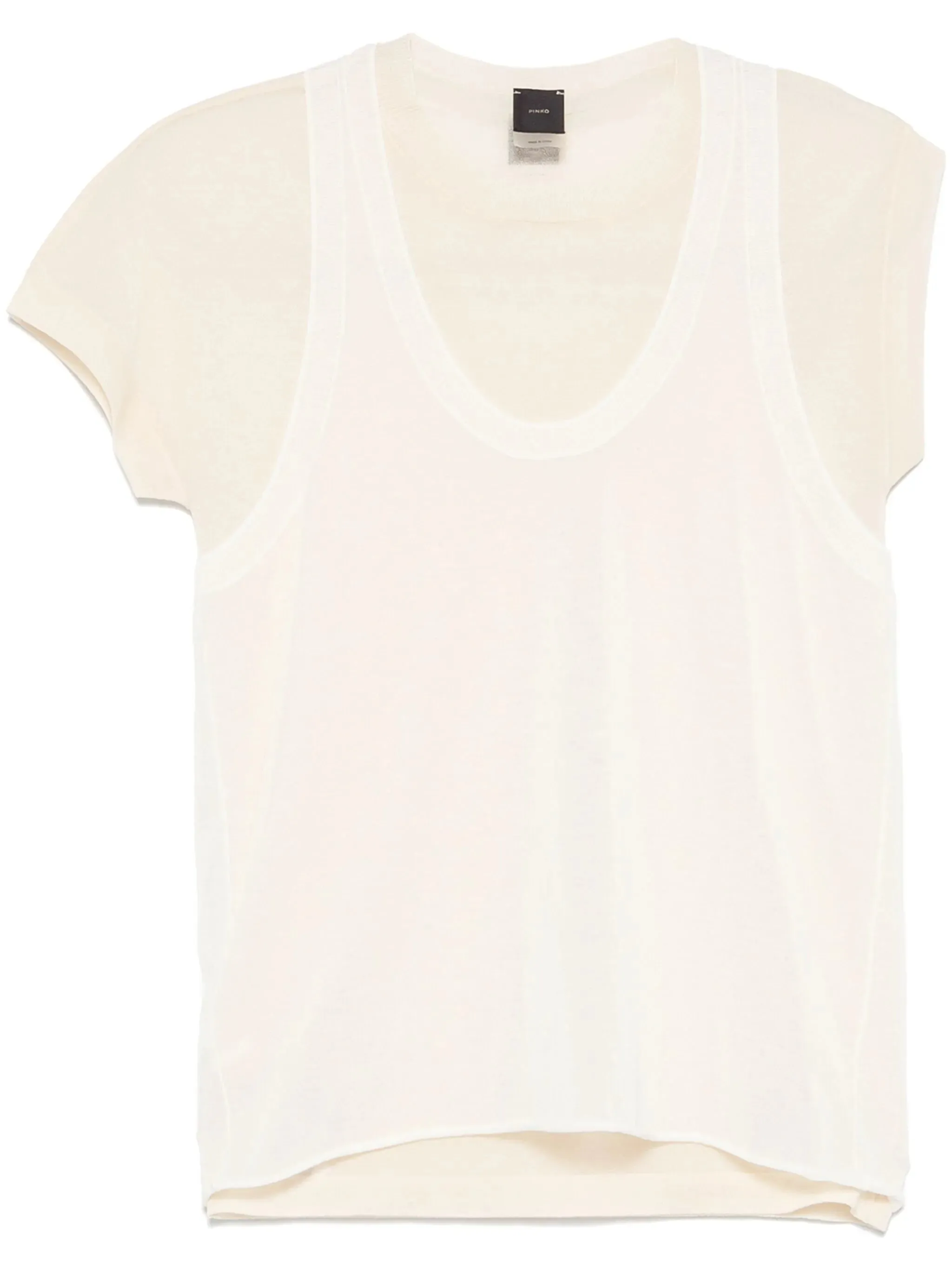 Pinko White Layered Ribbed Cap Sleeve Top