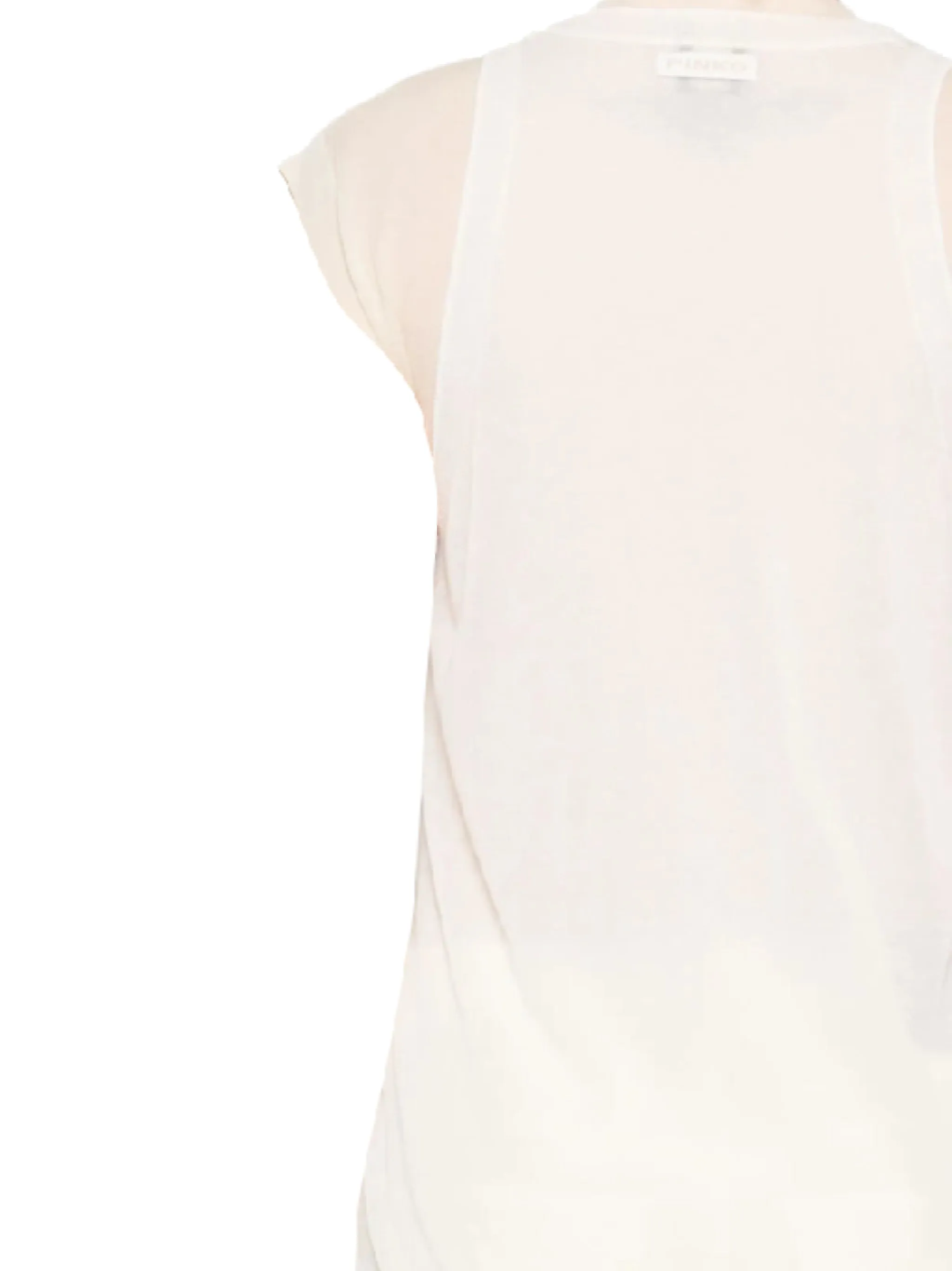 Pinko White Layered Ribbed Cap Sleeve Top