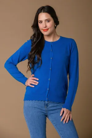 Pointelle Scallop Hem Cardi- Blue