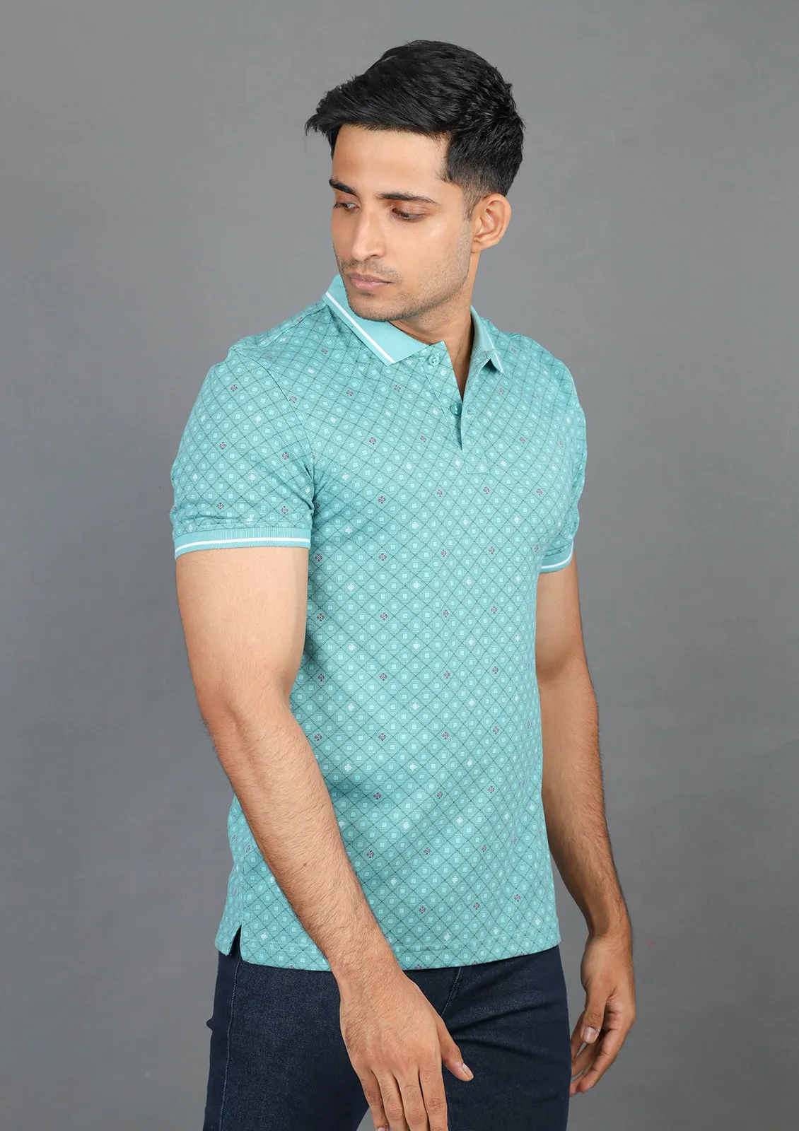 Polo Fusion Printed-Green Lake