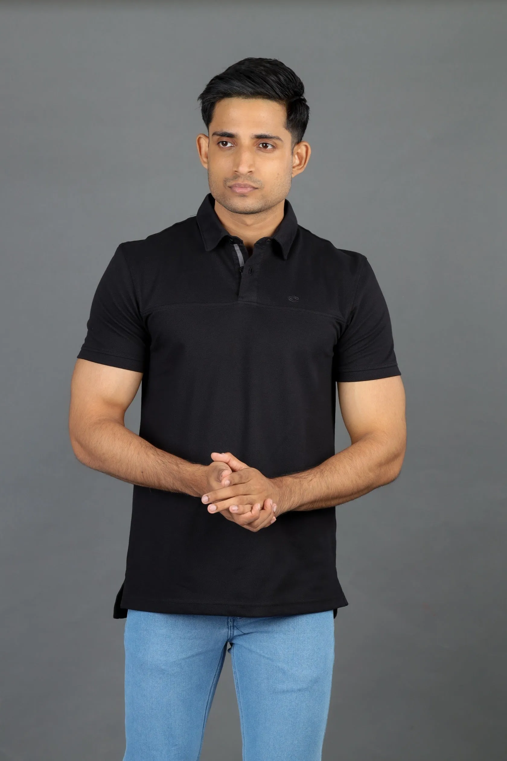 Polo Pique Solid Slim Fit-Pirate Black