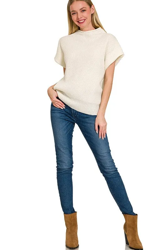 Power Shoulder Mock Neck Top - Ivory