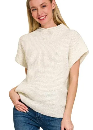 Power Shoulder Mock Neck Top - Ivory