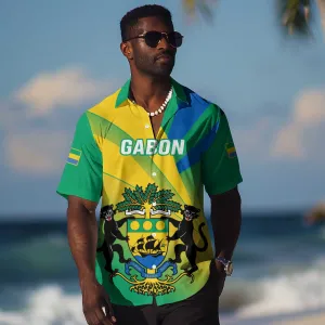 Presonalised Gabon Hawaiian Shirt Coat Of Arms With Flag Gradient Style LT14