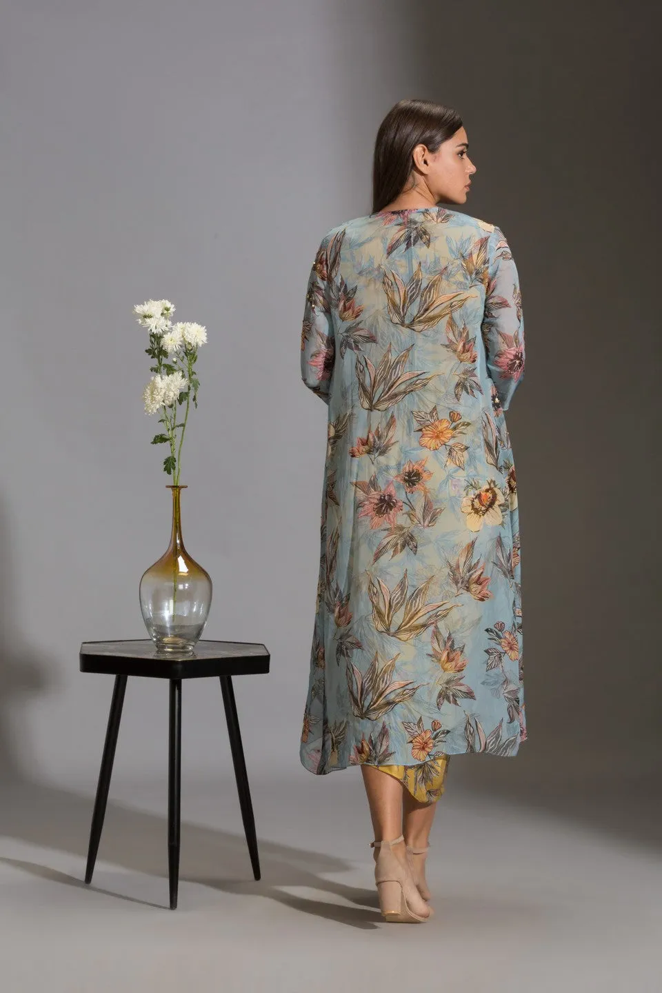 Printed drape dress with  jackets