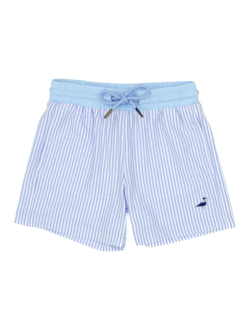 Properly Tied Boys Alex Seersucker Swim Trunk - Blue