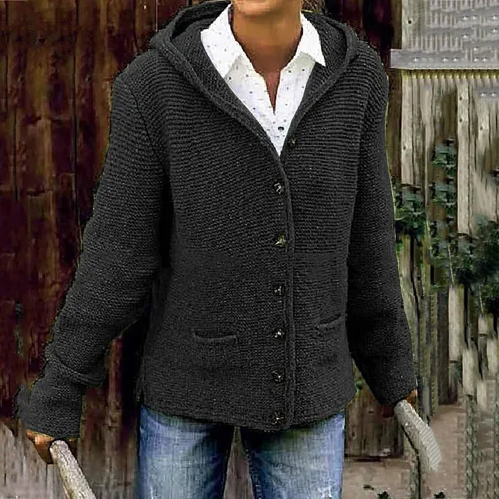 Pull cardigan vintage avec capuche douillette et deux poches