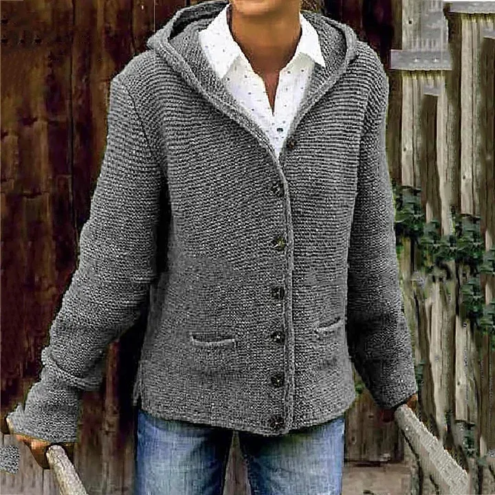 Pull cardigan vintage avec capuche douillette et deux poches