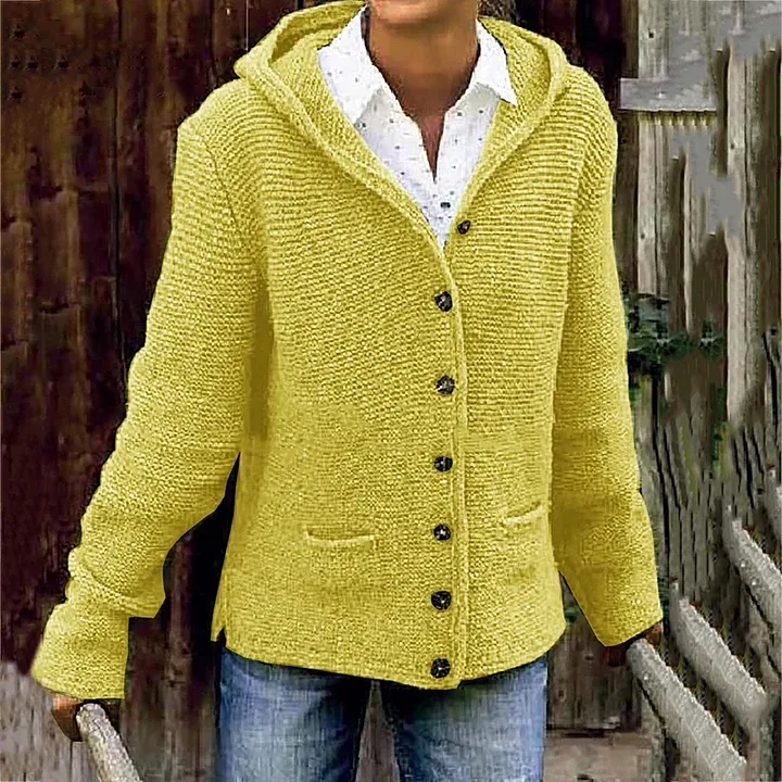 Pull cardigan vintage avec capuche douillette et deux poches