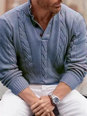 Pull Homme Col V Couleur Unie - Style Vintage Idéal pour l'Hiver et l'Automne
