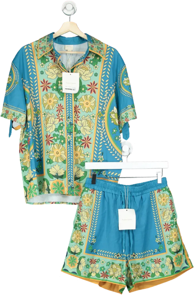 Purple Queen Blue Floral Short Sleeve Shirt and Shorts Co-ord Set TU