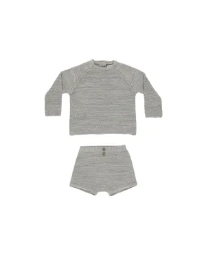 QUINCY MAE SUMMER KNIT SET || HEATHERED BLUE