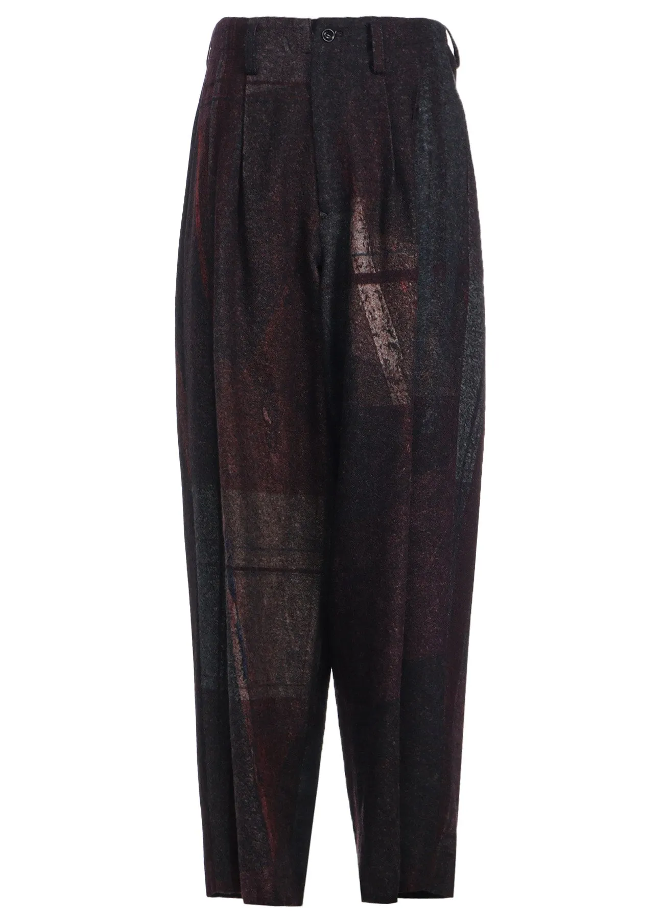 RAISED C/W TWILL PEALED CHECK PT DOUBLE TUCK WIDE PANTS