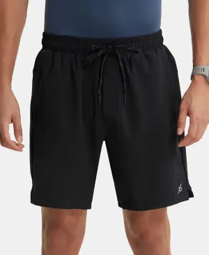 Recycled Microfiber Elastane Stretch Solid Shorts with Zipper Pockets and StayFresh Treatment - Black