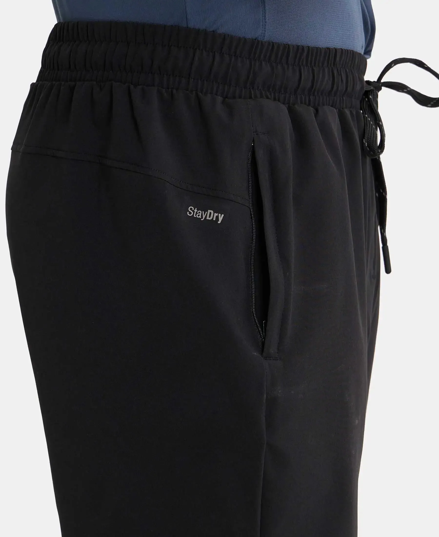 Recycled Microfiber Elastane Stretch Solid Shorts with Zipper Pockets and StayFresh Treatment - Black