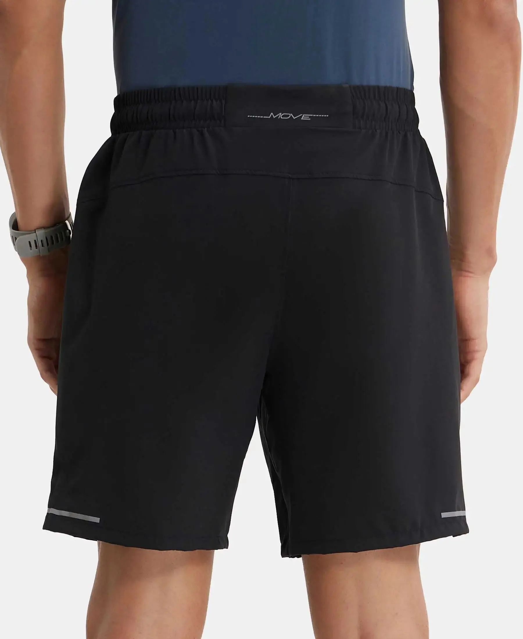 Recycled Microfiber Elastane Stretch Solid Shorts with Zipper Pockets and StayFresh Treatment - Black