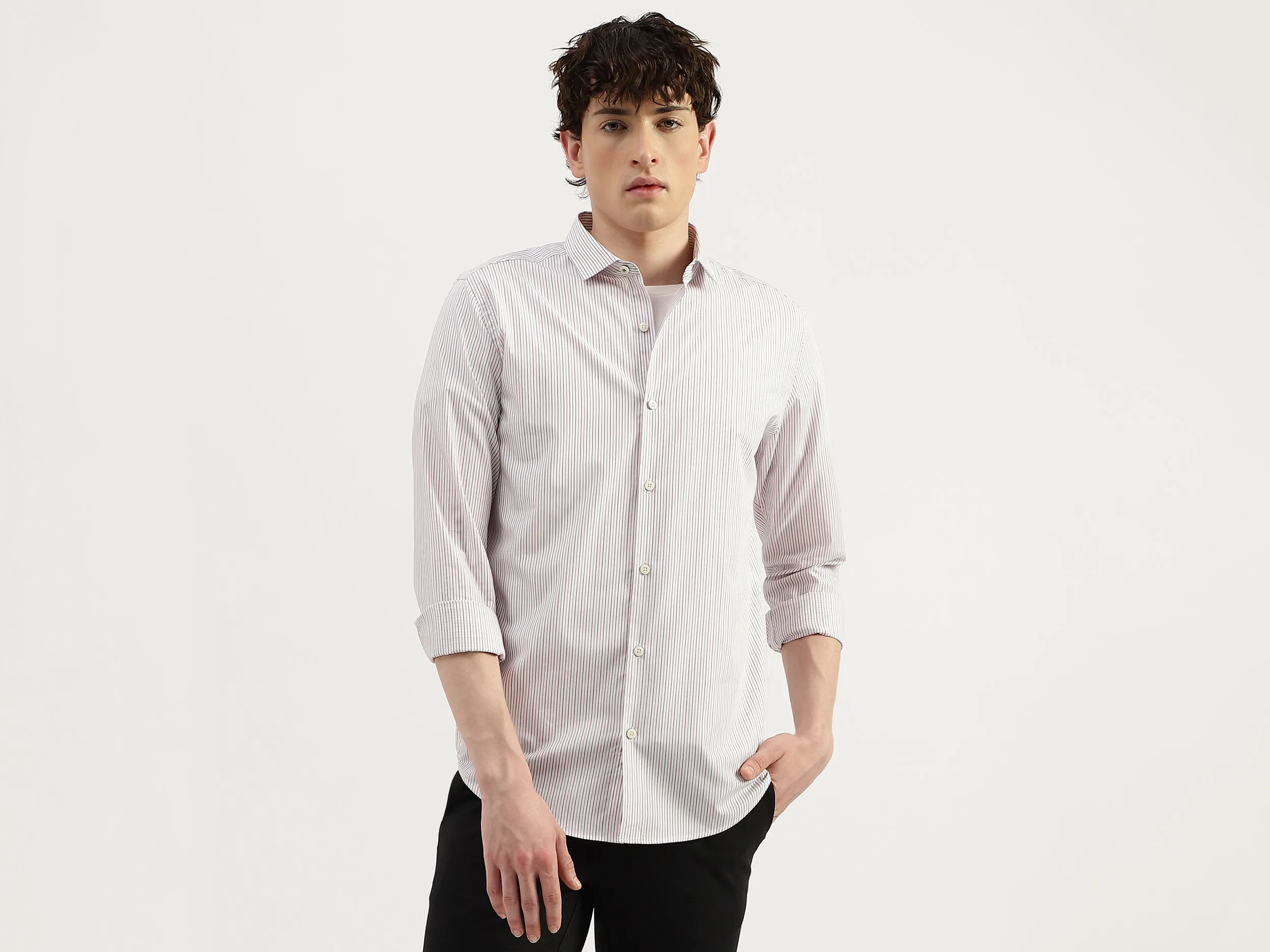 Regular Fit Cut Away Collar Striped Shirts