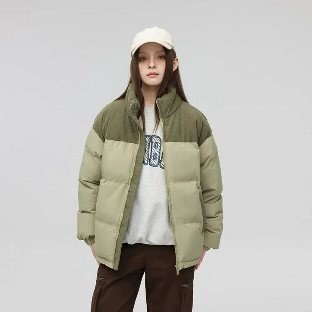 Relaxed-Fit Patchwork Puffer Jacket with Stand-Up Collar