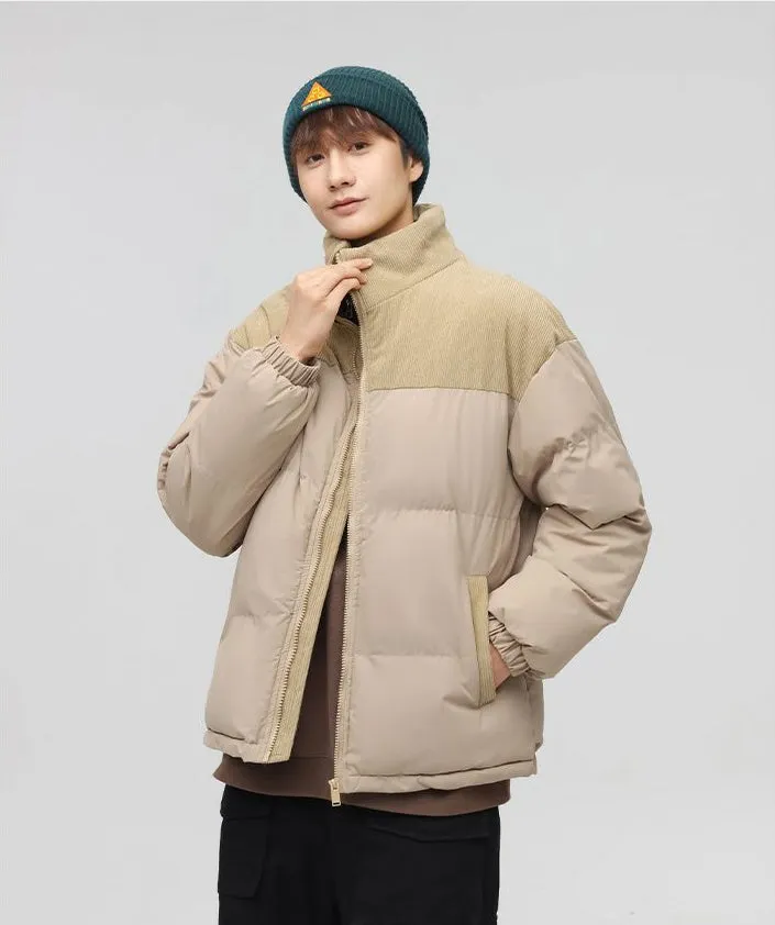 Relaxed-Fit Patchwork Puffer Jacket with Stand-Up Collar