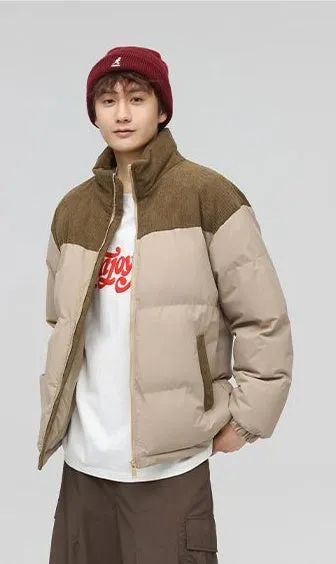 Relaxed-Fit Patchwork Puffer Jacket with Stand-Up Collar