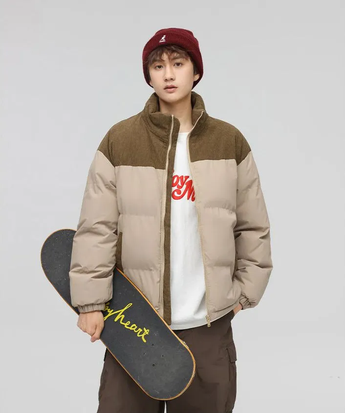 Relaxed-Fit Patchwork Puffer Jacket with Stand-Up Collar