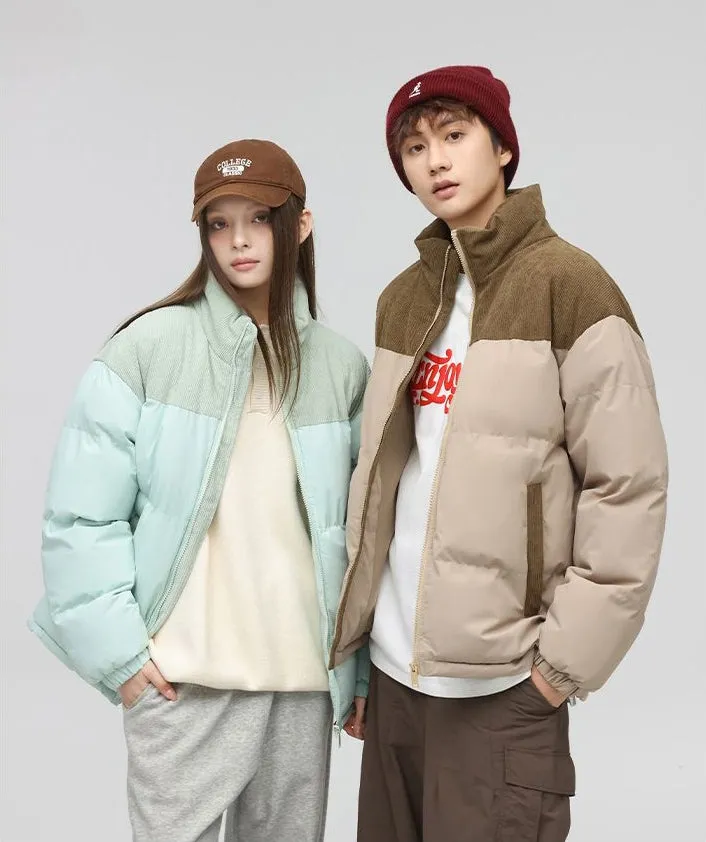 Relaxed-Fit Patchwork Puffer Jacket with Stand-Up Collar