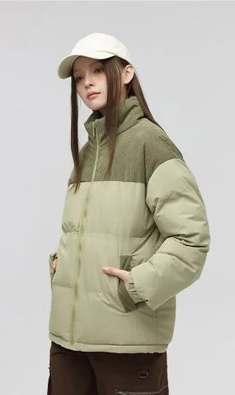 Relaxed-Fit Patchwork Puffer Jacket with Stand-Up Collar