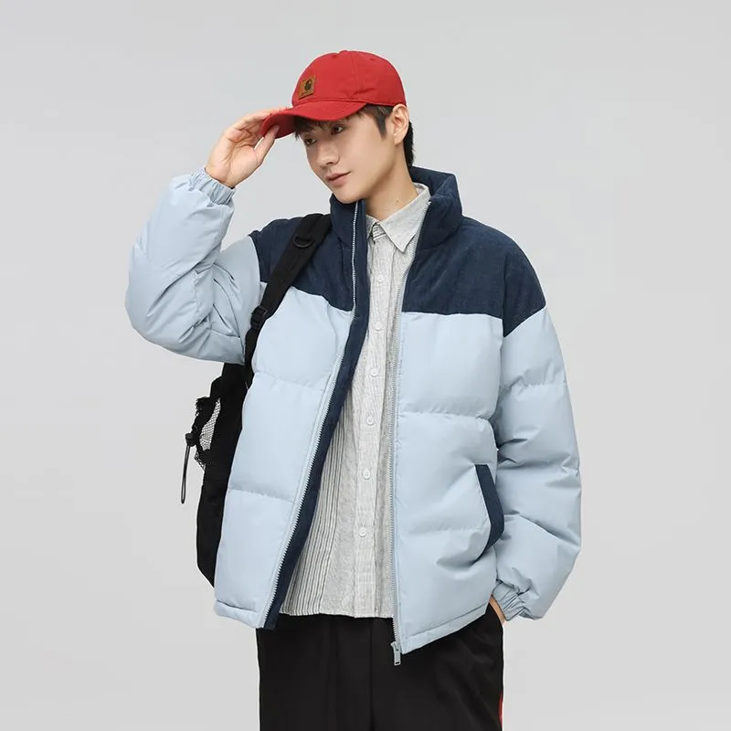 Relaxed-Fit Patchwork Puffer Jacket with Stand-Up Collar
