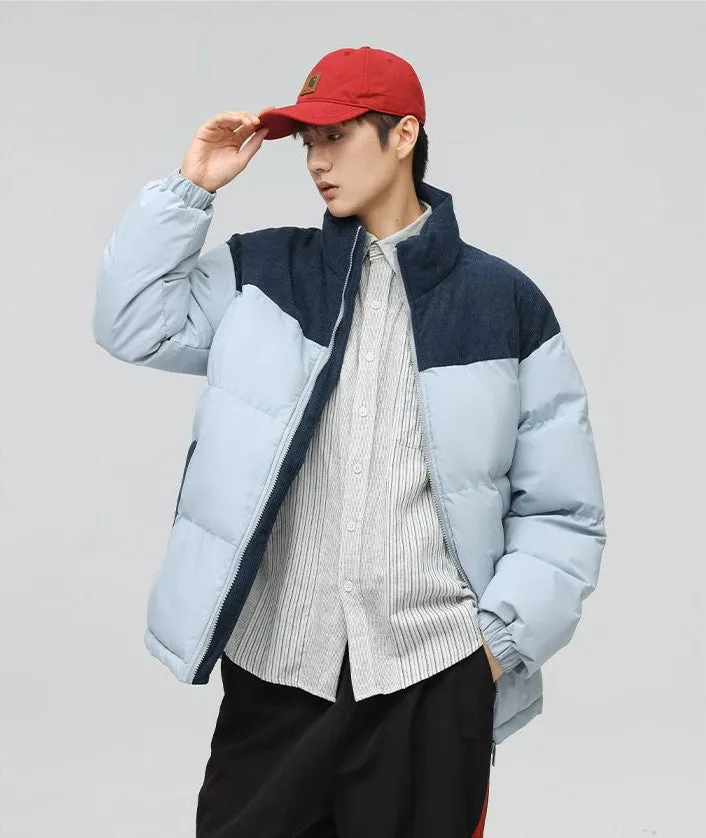 Relaxed-Fit Patchwork Puffer Jacket with Stand-Up Collar