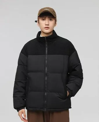 Relaxed-Fit Patchwork Puffer Jacket with Stand-Up Collar