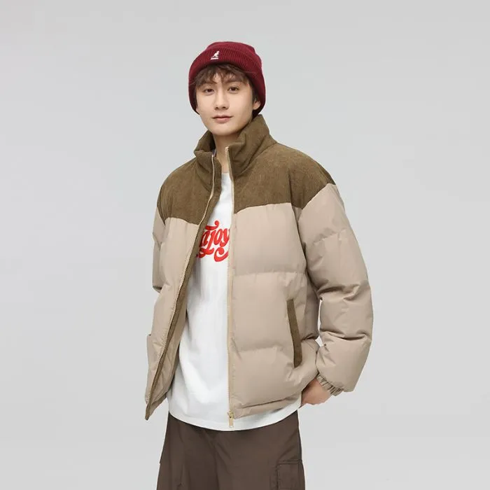 Relaxed-Fit Patchwork Puffer Jacket with Stand-Up Collar