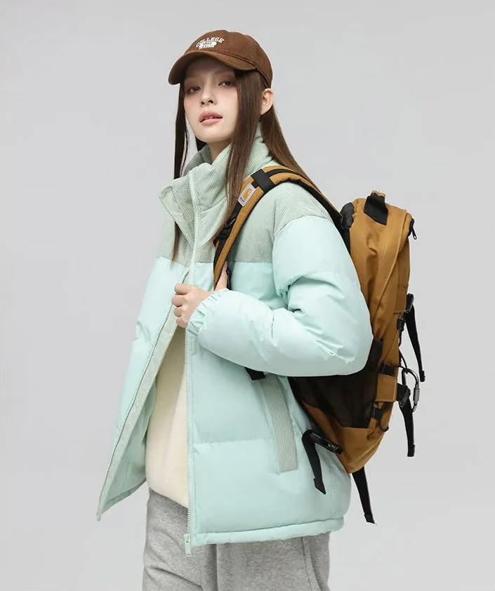Relaxed-Fit Patchwork Puffer Jacket with Stand-Up Collar