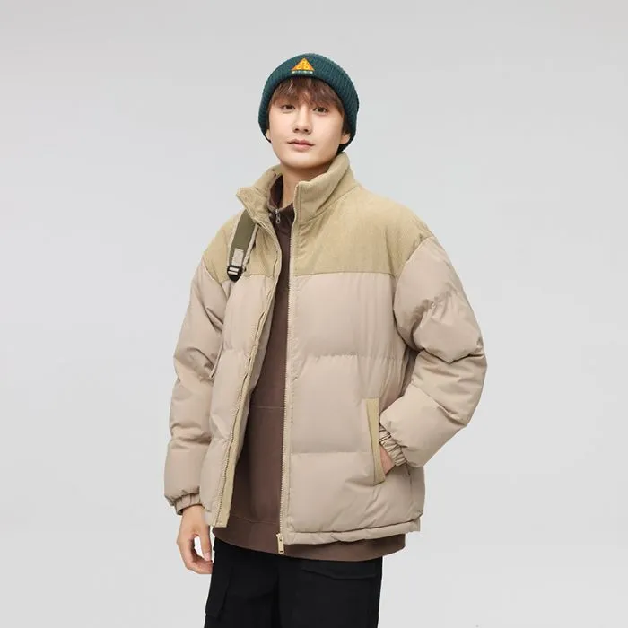 Relaxed-Fit Patchwork Puffer Jacket with Stand-Up Collar
