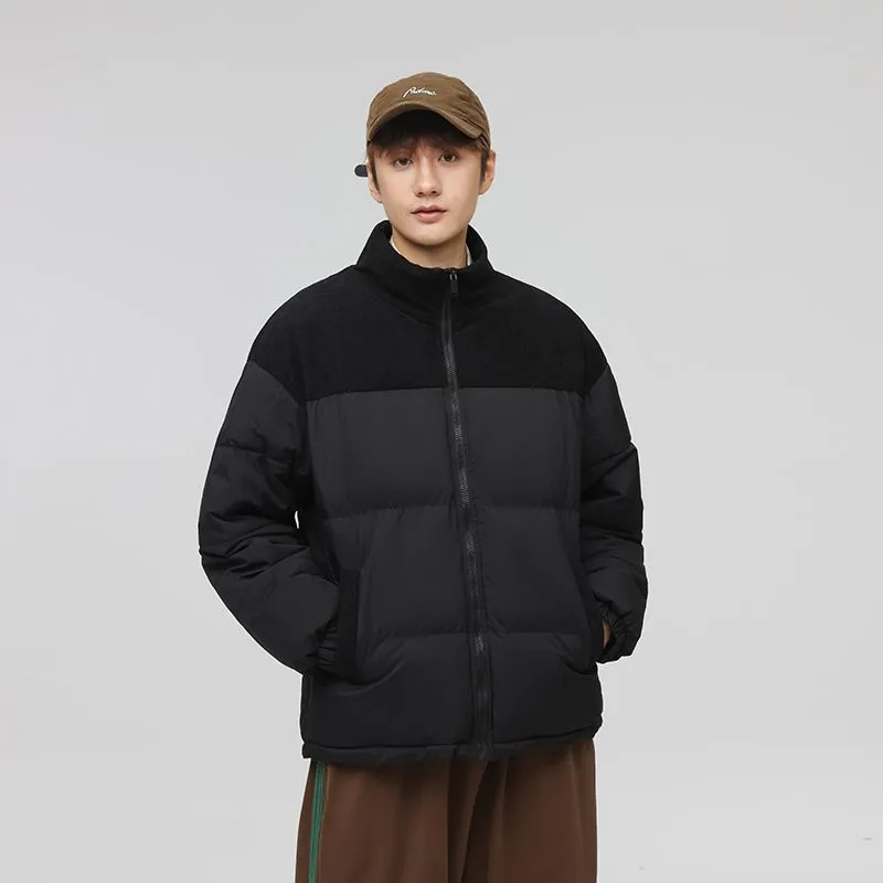 Relaxed-Fit Patchwork Puffer Jacket with Stand-Up Collar